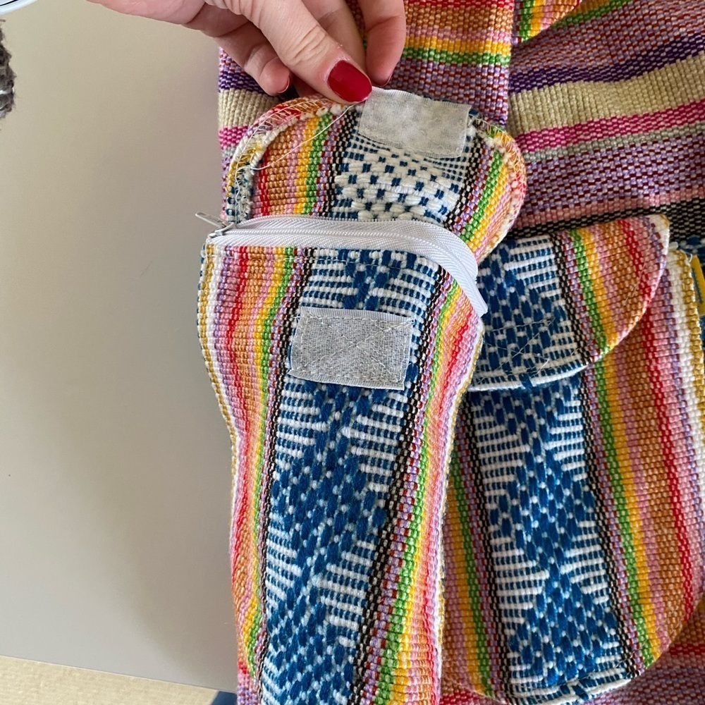 Multicolor Woven Baja-Style Backpack with Drawstring, Shell Accent & Pockets - Picture 3 of 8